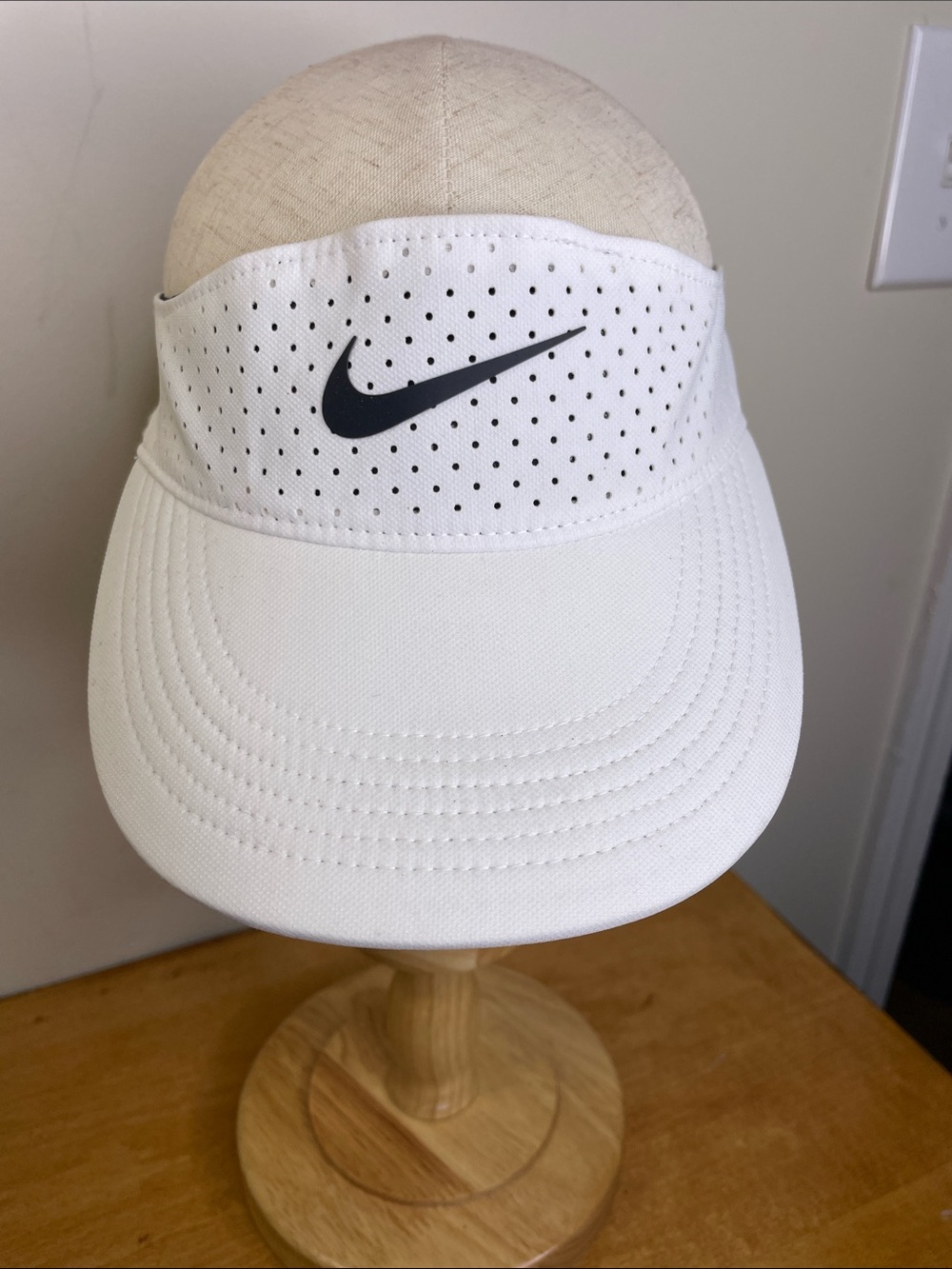 Nike White Perforated Visor with Black Swoosh